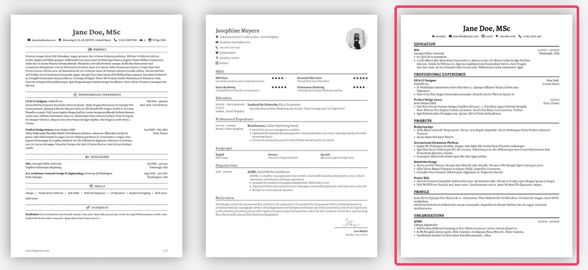 I used the right most template to create my resume